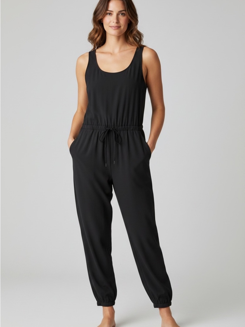 Athleta Black Sleeveless Drawstring Waist Jumpsuit
